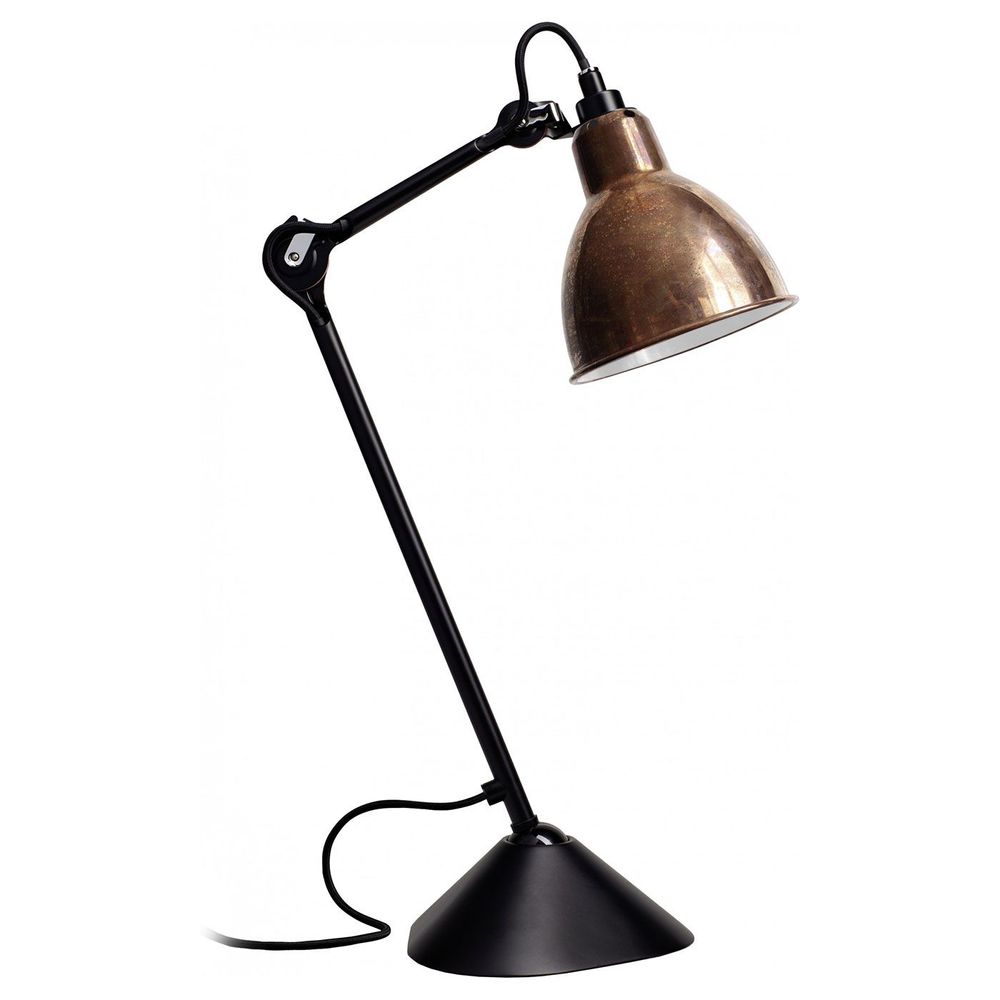 DCWéditions Gras N°205 Tischlampe mit verstellbarem Schirm in Schwarz und Bronze.