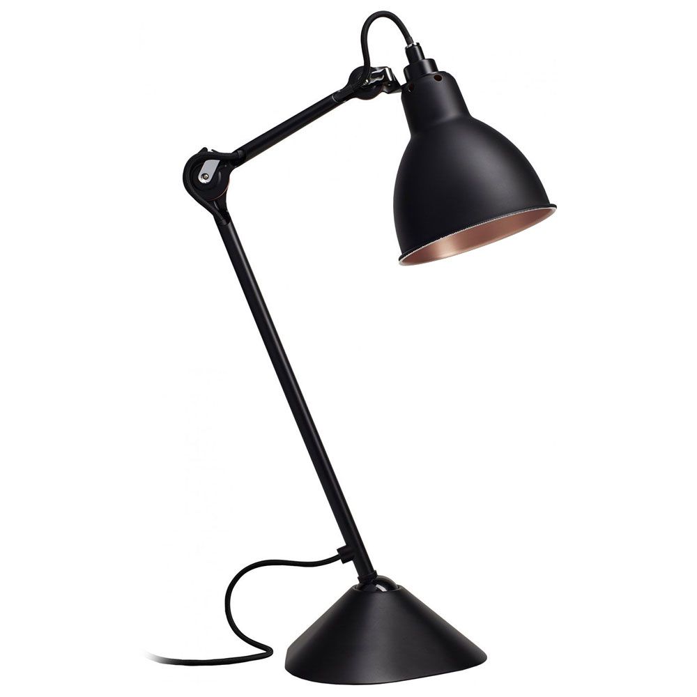 Schwarze DCWéditions Gras N°205 Tischlampe mit schwenkbarem Schirm und stabiler Basis.