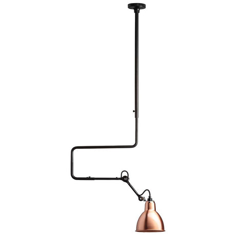 DCWéditions Gras N°312 L Deckenlampe mit Ausleger in schwarzem Metall und kupfernem Lampenschirm.