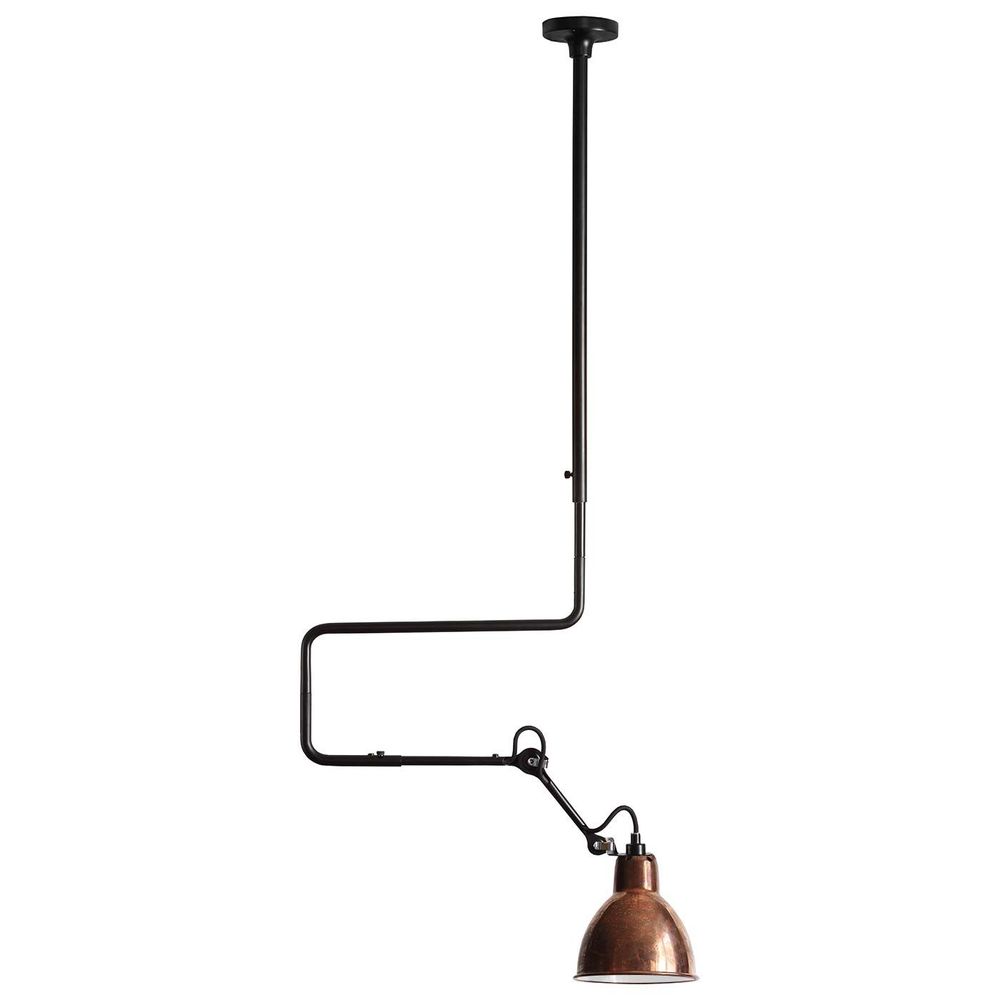 DCWéditions Gras N°312 Deckenlampe mit Ausleger, ikonisches Design aus dem 20. Jahrhundert in elegantem Schwarz und Kupfer.