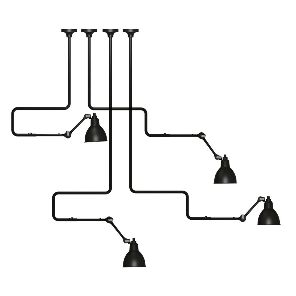 DCWéditions Gras N°312 Deckenlampe, robustes Design mit mehreren Auslegern in Schwarz, ikonisches Licht für moderne Räume.