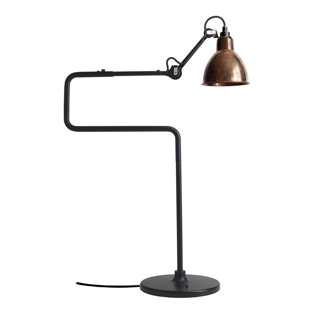 DCWéditions Gras N°317 Tischlampe mit Schirm schwenkbar in Schwarz und Kupfer, design von Bernard-Albin Gras.