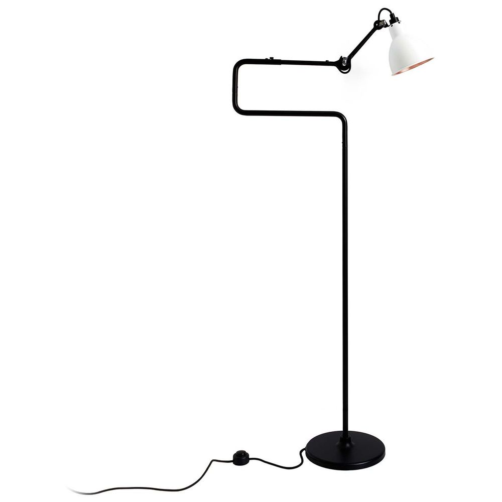 DCWéditions Gras N°411 Stehlampe in Schwarz und Weiß mit drehbarem Schirm, ikonisches Design seit 1922.