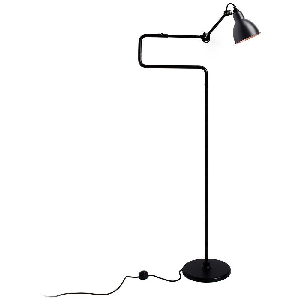 DCWéditions Gras N°411 Stehlampe mit drehbarem schwarzen Schirm und elegantem Design.