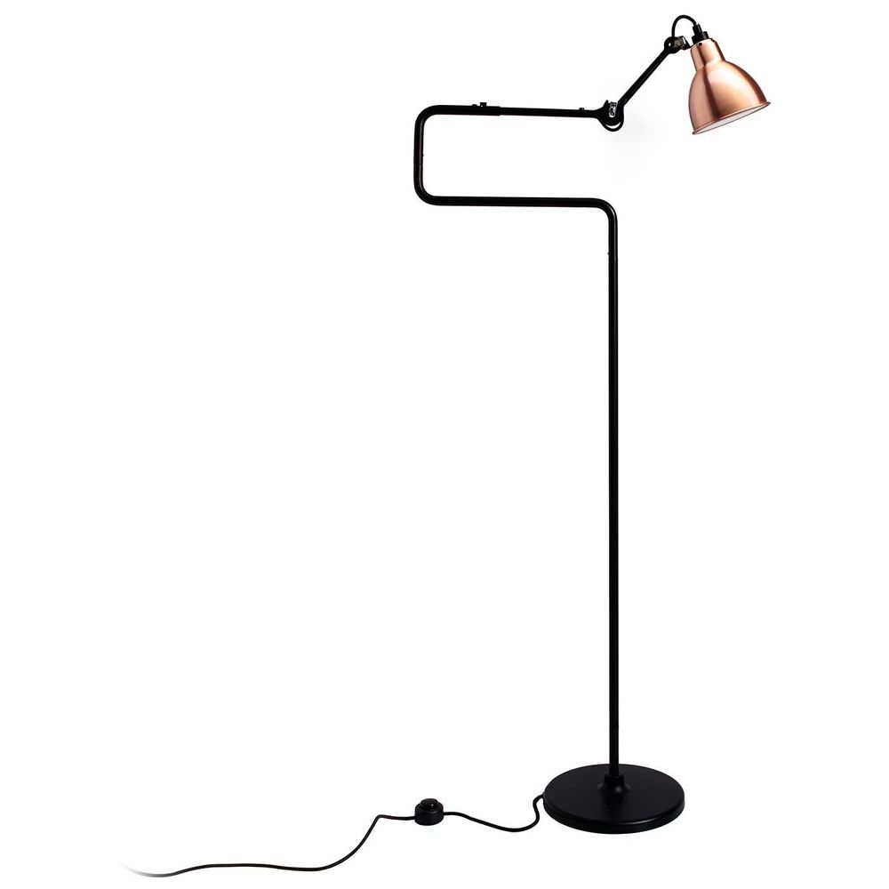 DCWéditions Gras N°411 Stehlampe in Schwarz und Kupfer, drehbare Lampe im modernen Design für Büros und Industrie.