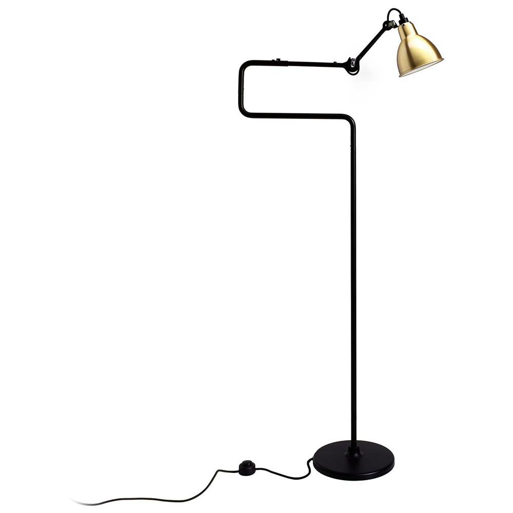 Schlichte Stehlampe DCWéditions Gras N°411 in Schwarz mit drehbarem, goldenen Schirm.