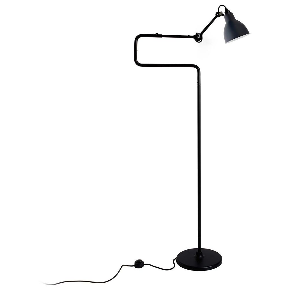 DCWéditions Gras N°411 Stehlampe in Schwarz mit drehbarem Schirm und modernem Design, ideal für Büro und Industrie.