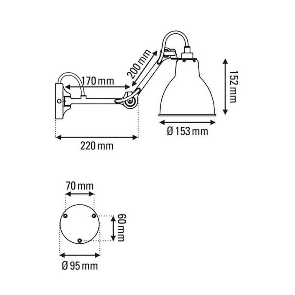 DCWéditions Gras N°204 M Wandleuchte technische Zeichnung mit Abmessungen.