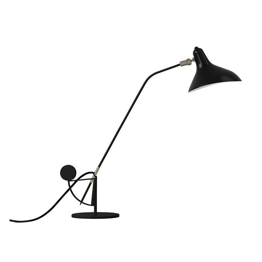 DCWéditions Mantis BS3 Retro Tischleuchte verstellbar mit schwarzem Lampenschirm und flexiblem Gestell.