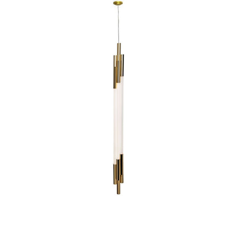 DCWéditions Org LED-pendellampe vertikal med staver i moderne, elegant design av opalglass og metallstaver.