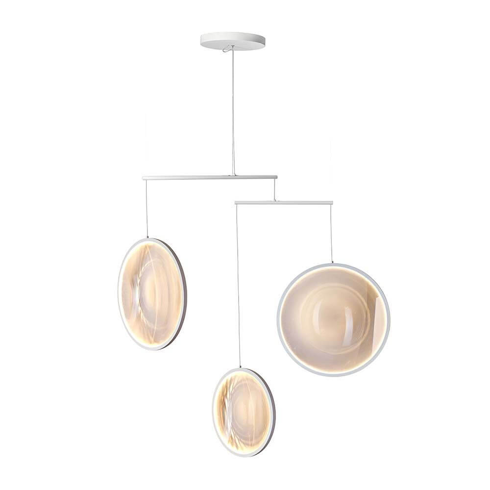 DCWéditions Focus LED Hängeleuchte Komposition mit drei leuchtenden Scheiben in modernem Design.
