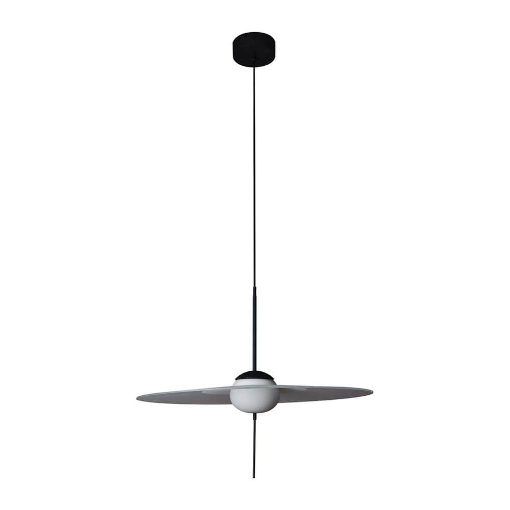DCWéditions Mono LED Glas Hängeleuchte L mit schwarzem Kabel und runder Glasleuchte.