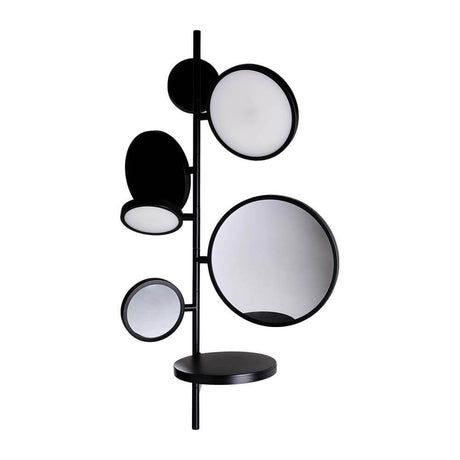 DCWéditions Tell Me Stories LED Wandleuchte & Spiegel mit mehreren runden Spiegeln und Ablage in schwarzem Design