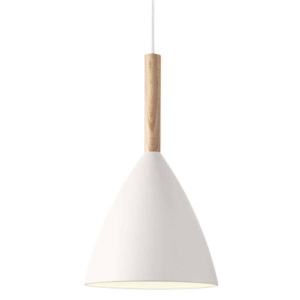 Pendellampe Pure 20 Weiß mit schlichter Ästhetik und elegantem Esche-Holzgriff.