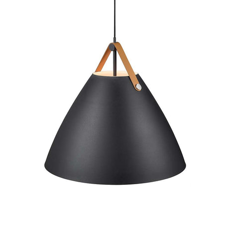 Pendellampe Strap 68 Schwarz mit schwarzem Schirm und Holzdetails, ideal für modernes Interieur.