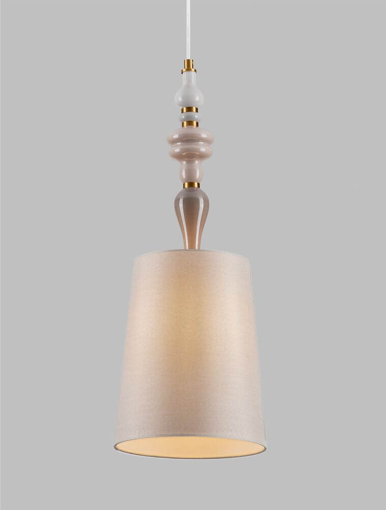 Damo Pendelleuchte Ø 22cm in beige mit hochwertigem Metall und Stoff, ideal für Küchen und Esszimmer.