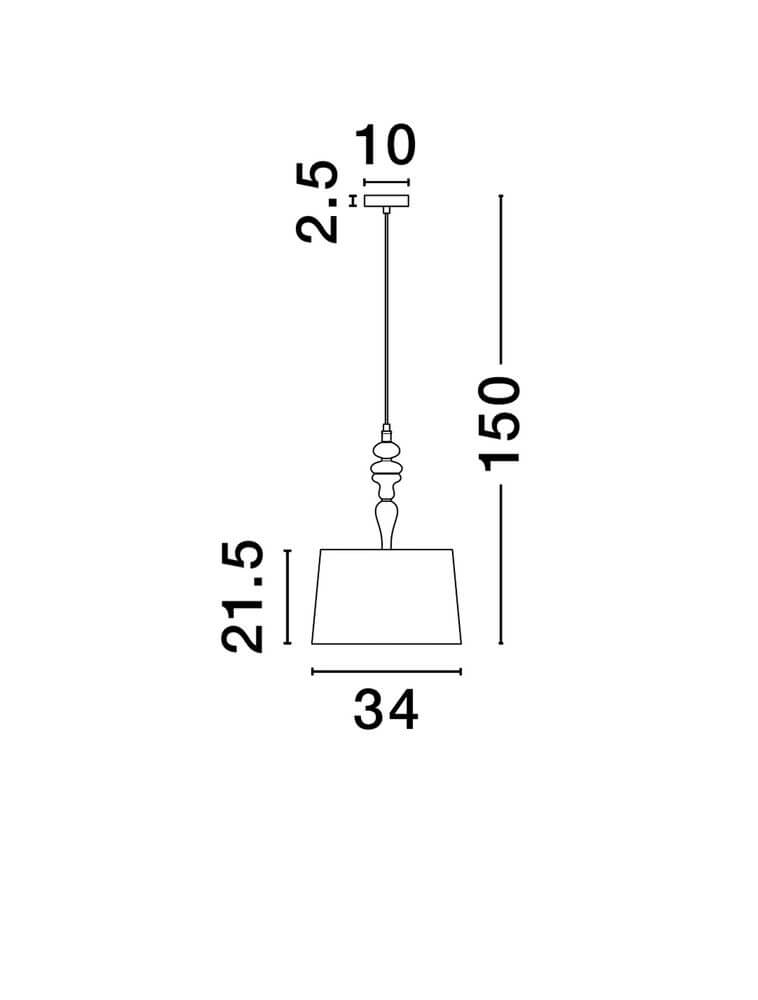 Damo Pendelleuchte Ø 34cm - technische Zeichnung mit Maßen für die Montage.