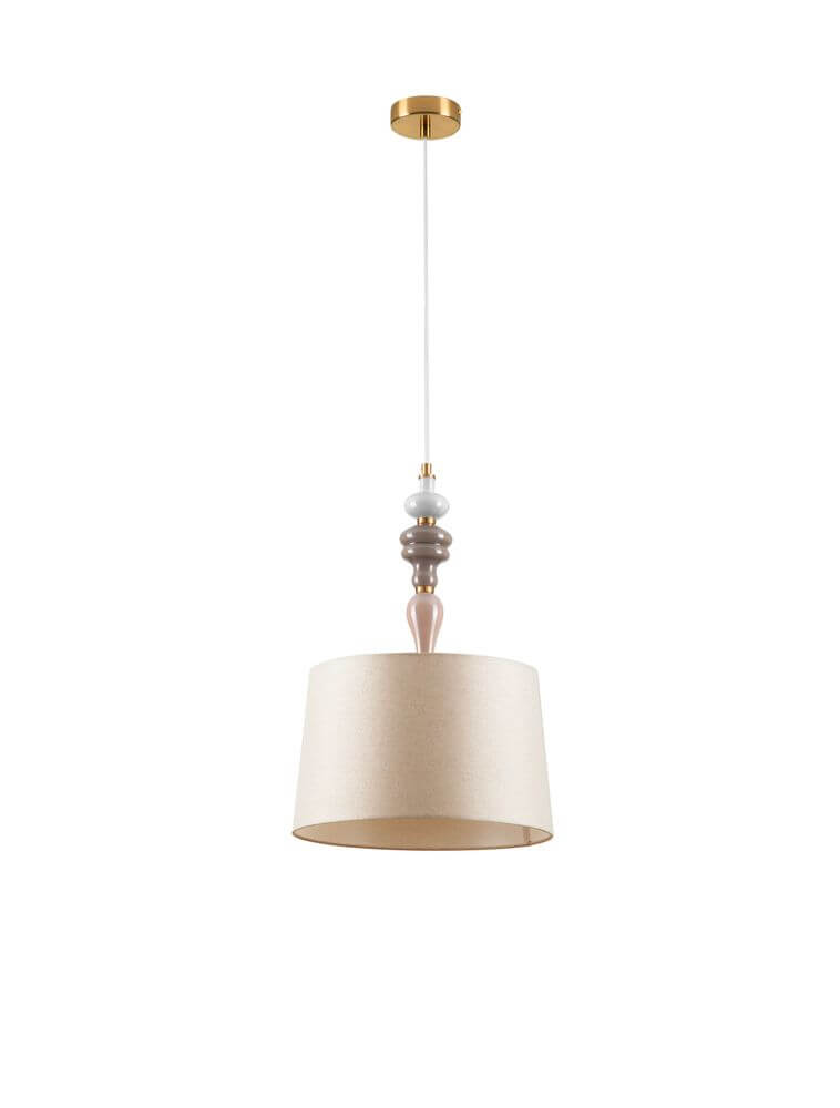 Damo Pendelleuchte Ø 34cm in Beige mit goldener Aufhängung für klassisches Wohnambiente.