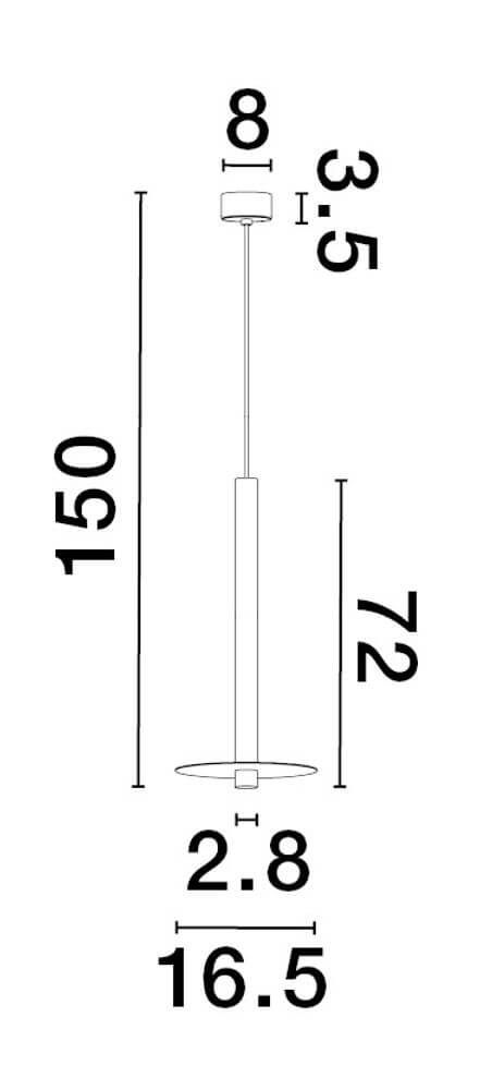Dandia LED Pendelleuchte Ø 16,5cm 3000K Schwarz technische Zeichnung mit Maßen