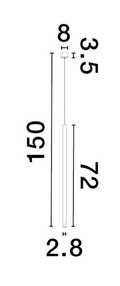 Maßzeichnung Dandia LED Pendelleuchte Ø 8cm 3000K Schwarz mit Abmessungen für einfache Installation.