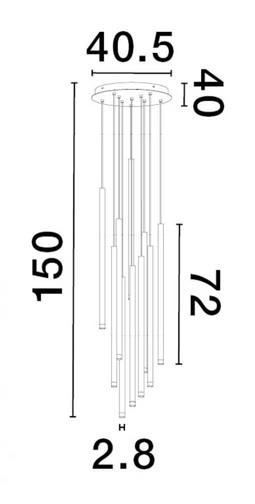 Dandia LED Pendelleuchte 10-flammig Ø 40,5cm 3000K Schwarz technische Zeichnung mit Abmessungen