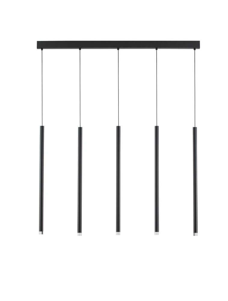 Dandia LED Pendelleuchte 5-flammig 3000K Schwarz, moderne schwarze Pendelleuchte mit fünf Stäben.