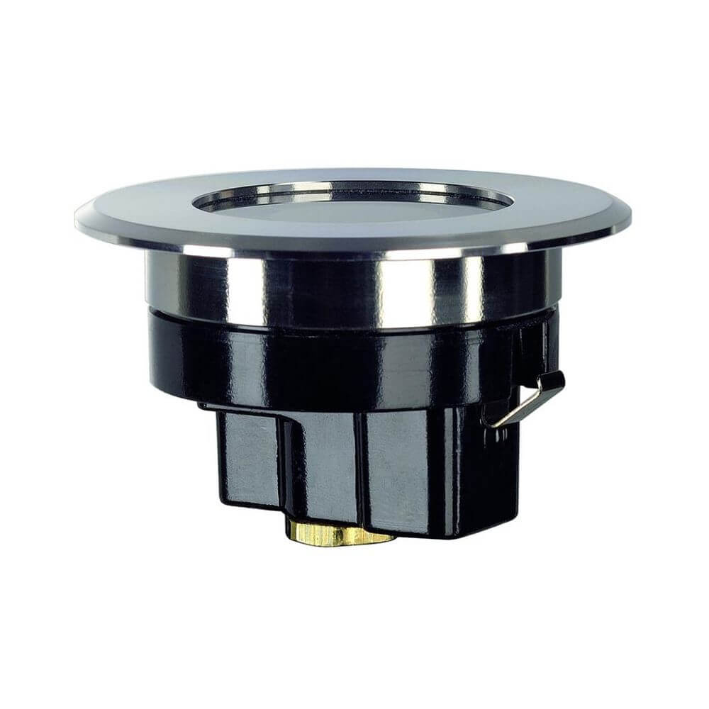 Dasar Flat LED Bodeneinbaustrahler rund mit Edelstahlblende und PowerLED Modul, ideal für den Außenbereich.