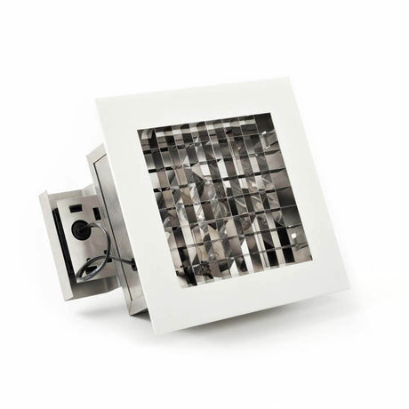 Indbygget loftslampe i hvid med rustfrit stål-accenter og moderne design, velegnet til stilfulde rum.