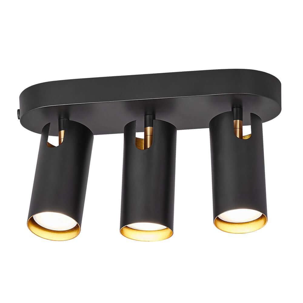 Deckenleuchte Mimi 3-Spot moderne schwarze Deckenlampe mit drei goldenen Spots