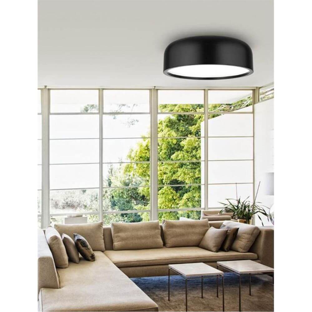 Deckenleuchte Perleto Ø 48cm mit Opal-Abdeckung Schwarz in modernem Wohnzimmer