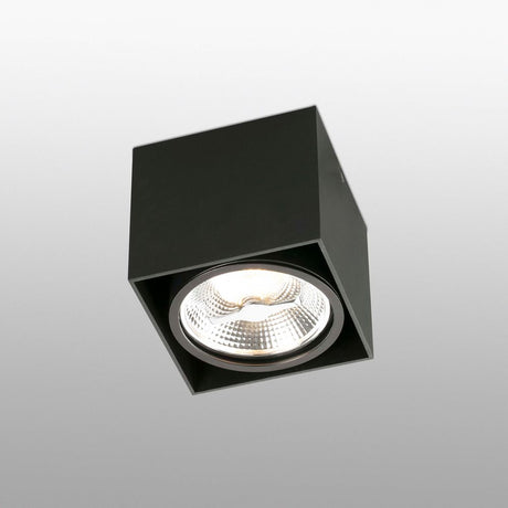 TECTO ceiling light in black with an elegant design, featuring a square housing and radiant light.
