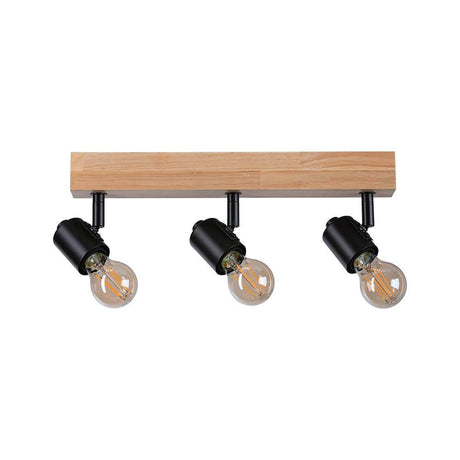 Deckenstrahler Arvid 3-flammig Holz Schwarz mit drei E27-Fassungen und modernem Design.