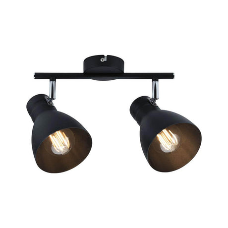 Spot de plafond Davy à 2 flammes, dimmable, noir, au look industriel moderne avec design orientable.