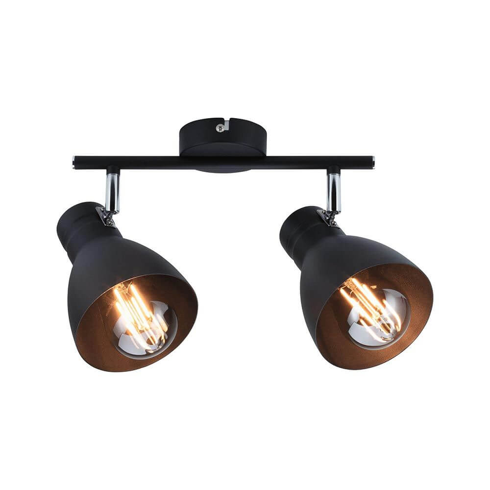 Deckenspot Davy 2-flammig Dimmbar Schwarz mit schwenkbaren Lampenschirmen im Industrielook.