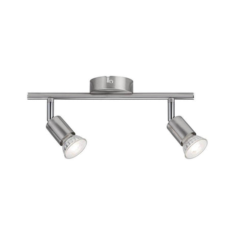 Carolina 2-light bar spotlight, matte chrome, with adjustable spotlight heads and GU10 socket.