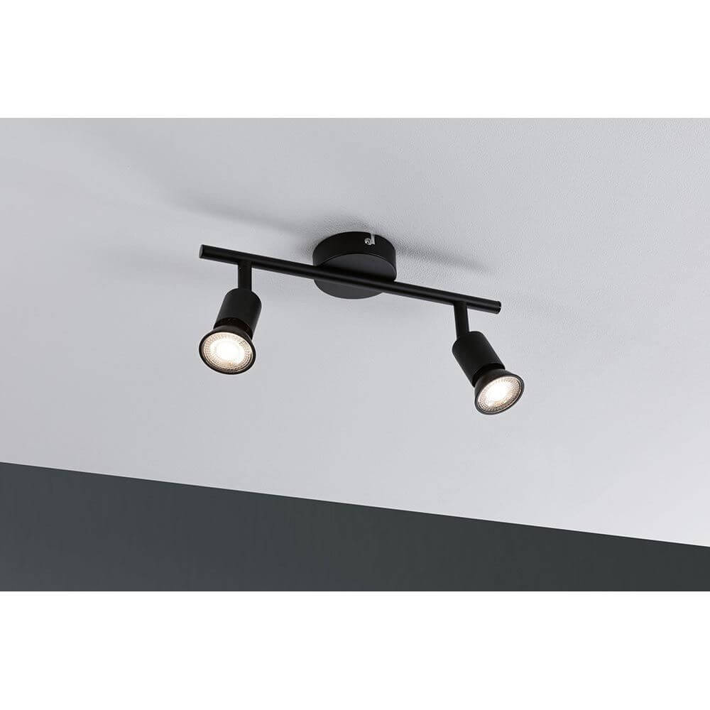 Balken Strahler Carolina 2-flammig Spots Schwarz-Matt - modernes Deckenlicht mit schwenkbaren Spots.