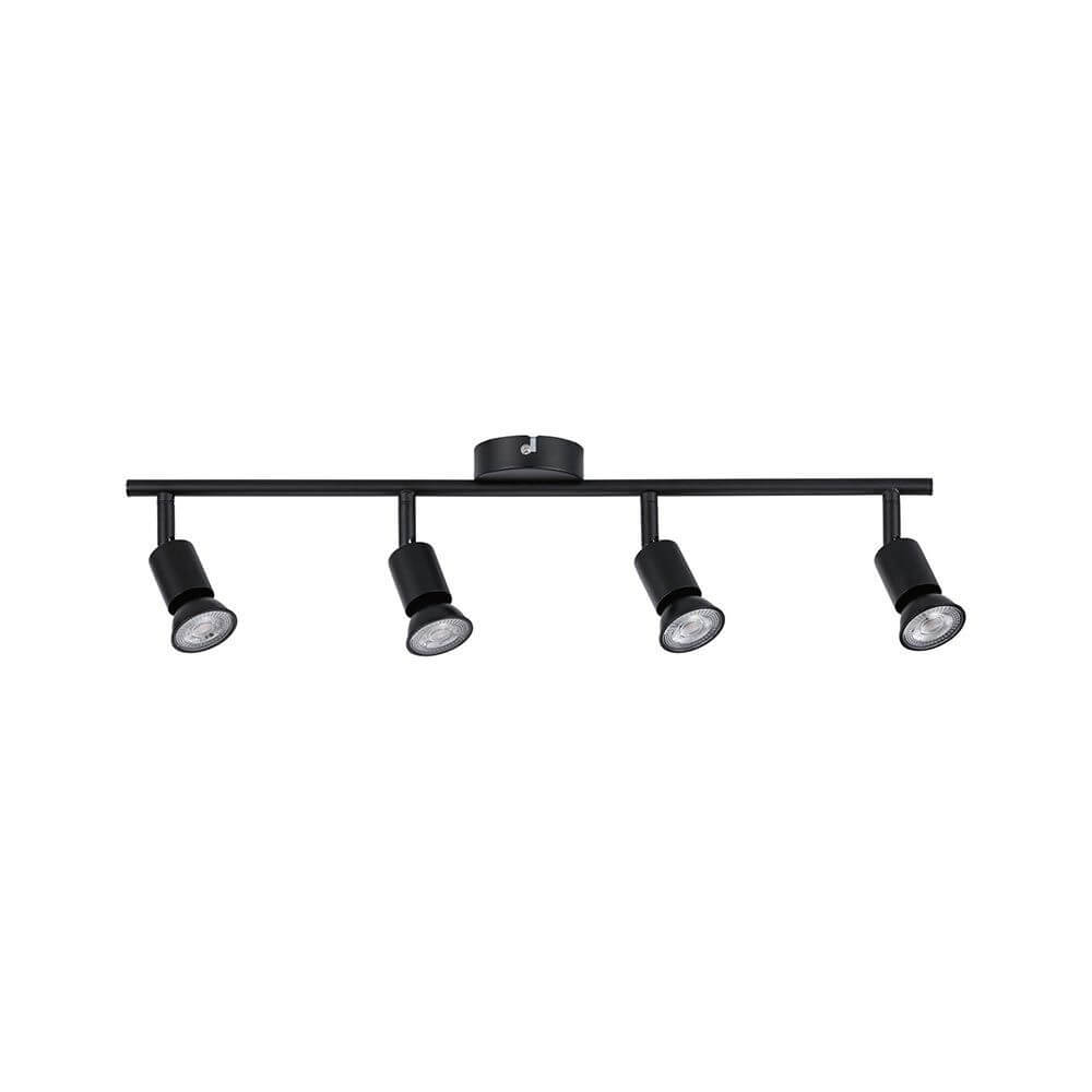 Balken Strahler Carolina 4-flammig Schwarz-Matt mit schwenkbaren Reflektorlampen im modernen Design.