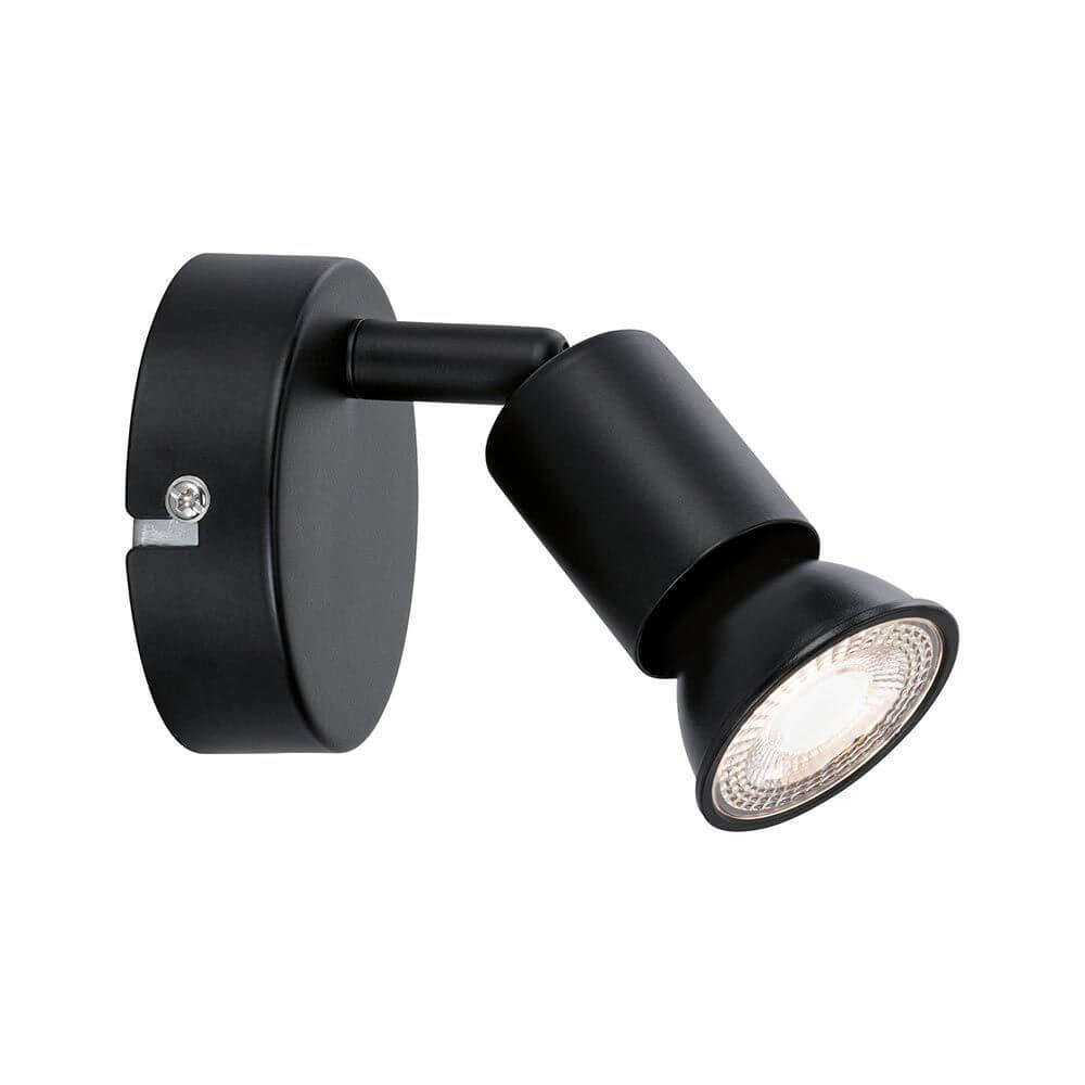Wandstrahler Carolina in Schwarz matt mit schwenkbarem Spot und GU10-Sockel für flexible Lichtgestaltung.