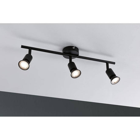 Carolina 3-light beam spotlight in matt black, mounted on the ceiling, modern and minimalist design.