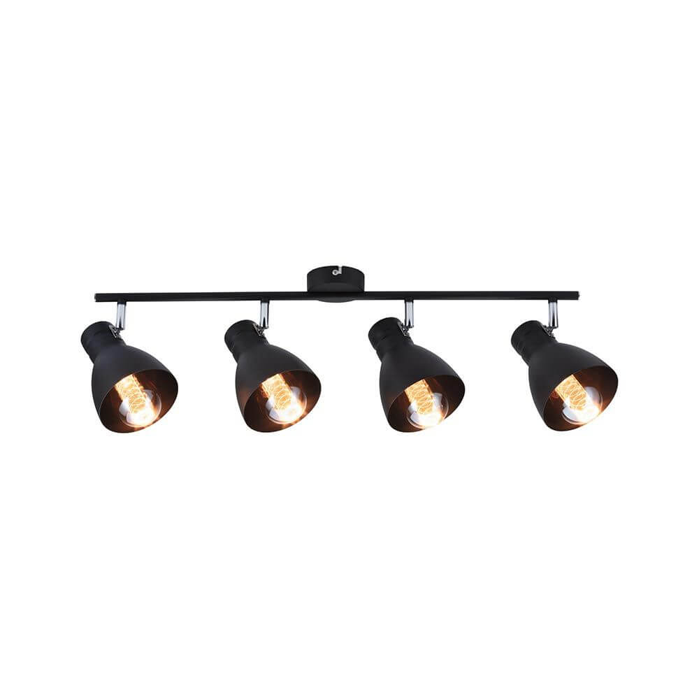 Deckenstrahler Davy 4-flammig Dimmbar Schwarz mit vier schwenkbaren Spotlights im Industrielook.
