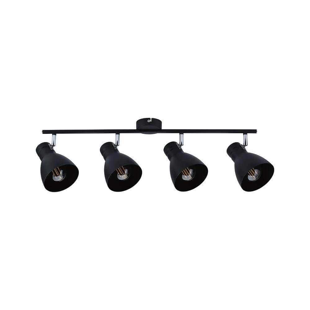 Deckenstrahler Davy 4-flammig Dimmbar Schwarz, modernes Design im Industrielook, schwenkbare Lampenschirme.