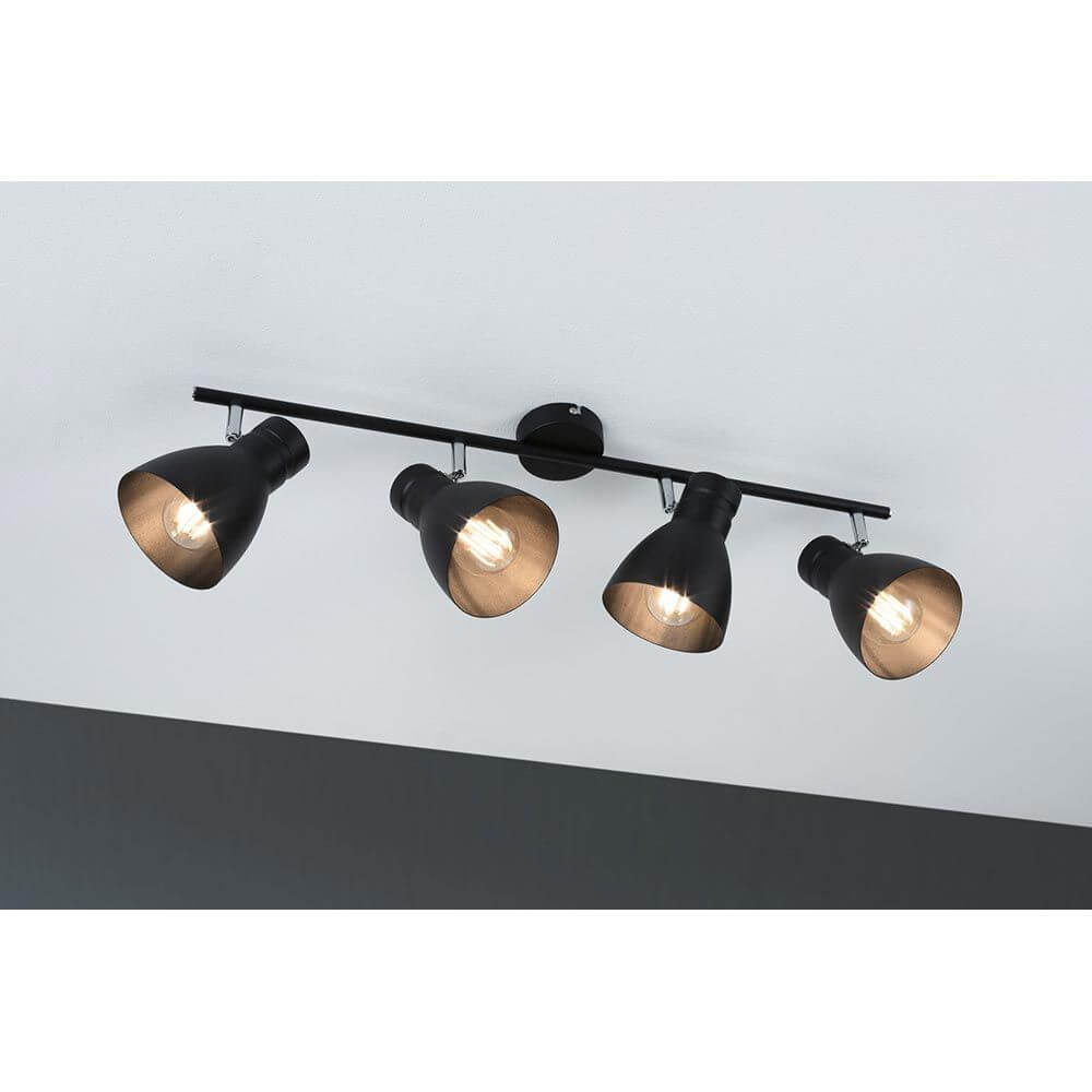 Deckenstrahler Davy 4-flammig Dimmbar Schwarz mit schwenkbaren Lampen im Industrielook.