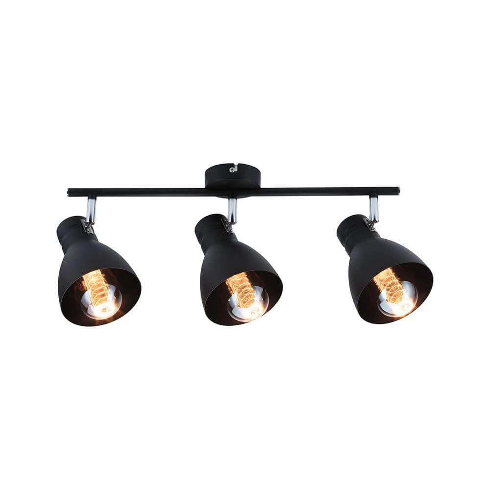 Deckenstrahler Davy 3-flammig Schwarz - modernes Industriedesign mit verstellbaren Spots und E27-Sockel.