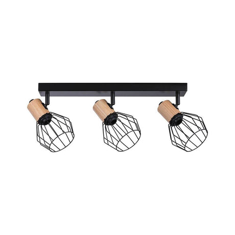 Projecteur de plafond Lanka noir, couleurs bois avec trois abat-jour orientables pour un style nordique.