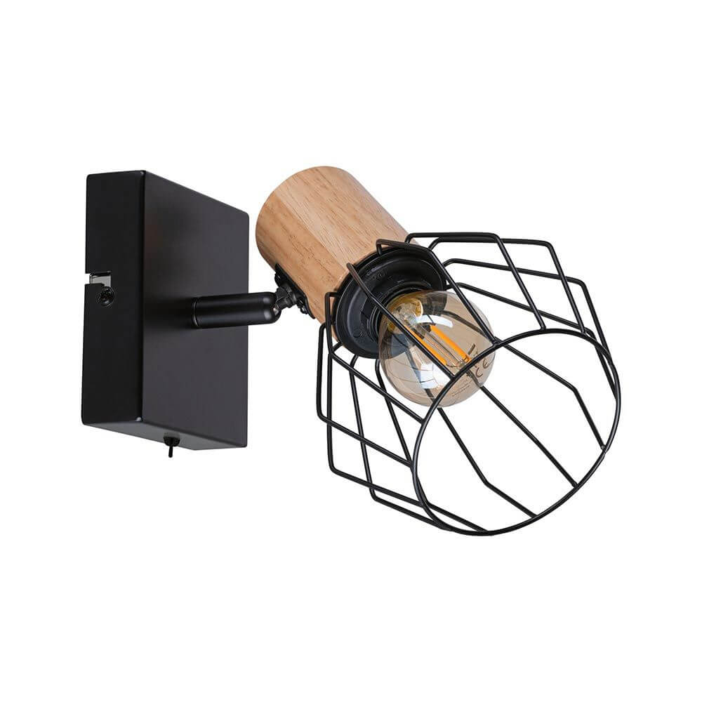 Deckenstrahler Lanka Schwarz Dimmbar – modernes einflammiges Spotlight im nordischen Stil mit Holz-Design.