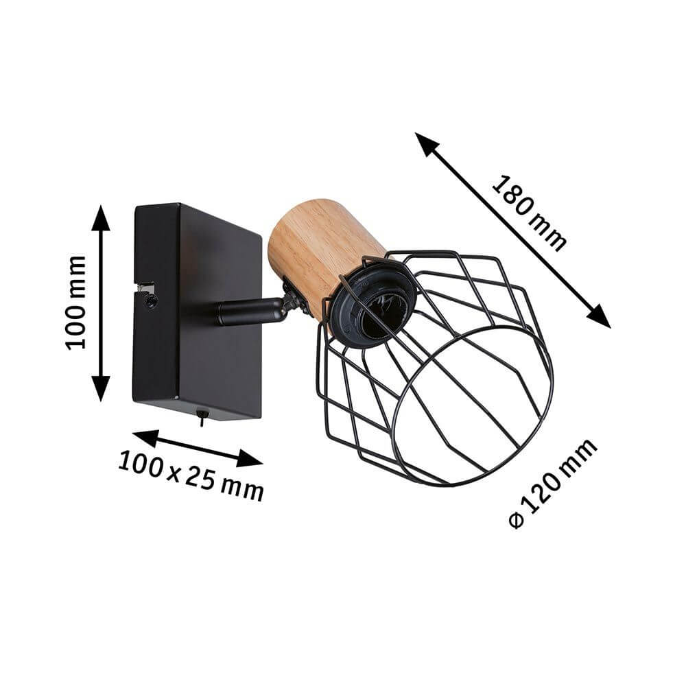 Deckenstrahler Lanka Schwarz Dimmbar mit schwenkbarem Spotkopf und Holz-Gitterdesign