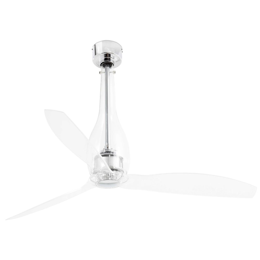 Deckenventilator ETERFAN Ø 128cm 3 Flügel Chrom, Transparent mit transparenten Blättern und modernem Design.