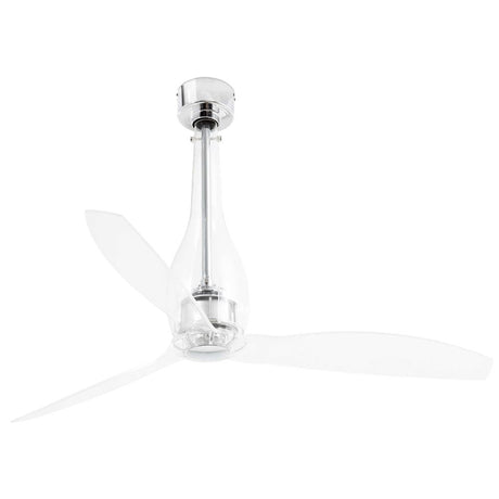 ETERFAN ceiling fan Ø 128 cm, 3 blades, chrome, transparent, with transparent blades and modern design.