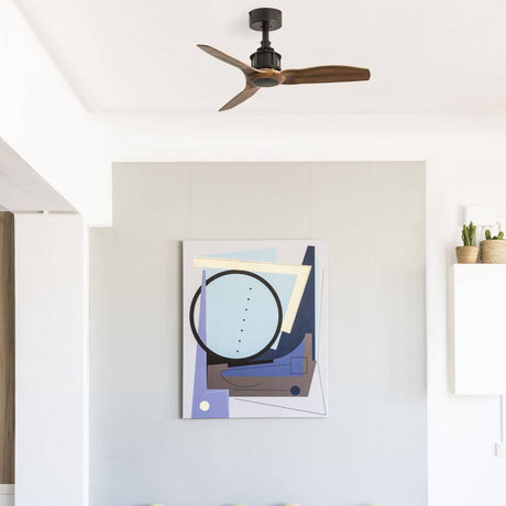 Ceiling fan JUST FAN XS Ø 91cm blades black, walnut in a modern living space with artwork