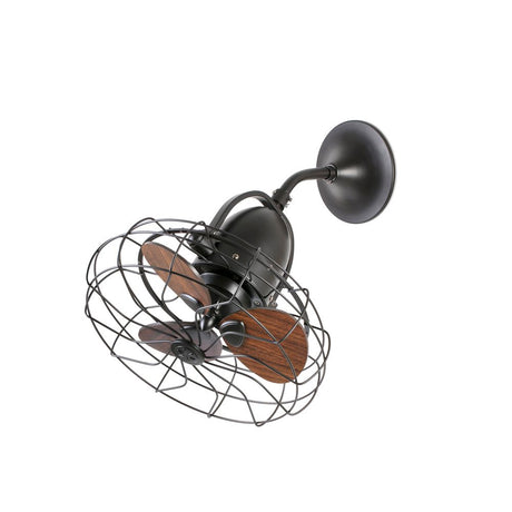 Wandventilator KEIKI Braun, Schwarz mit Metallgitter und Holzblättern, ideal für stilvolle Raumgestaltung.